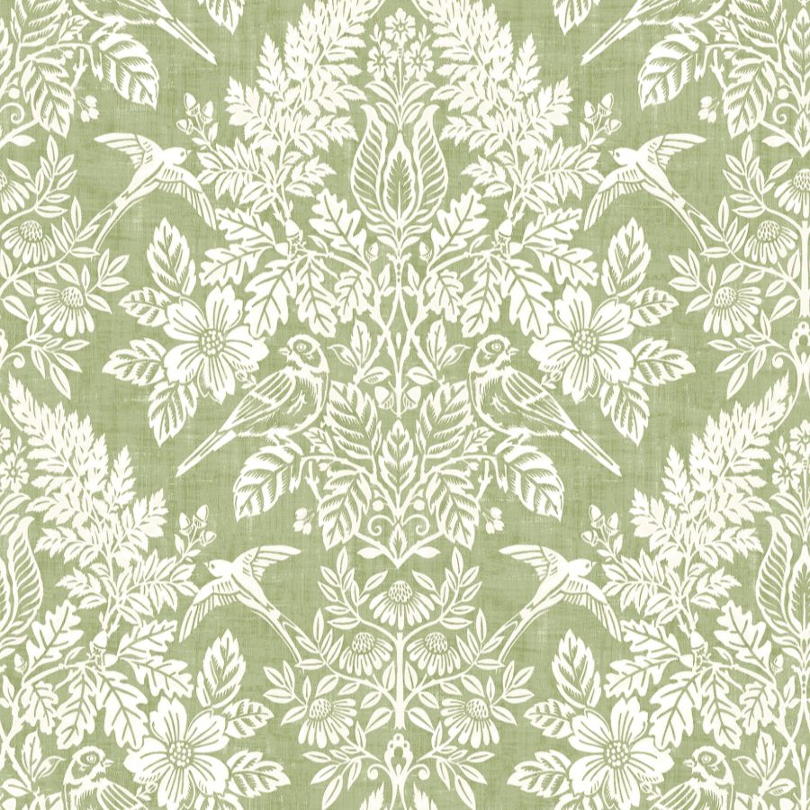 Purchase 4173-27620 A-Street Wallpaper, Finch Light Green Woodland Damask - Chris Loves Julia