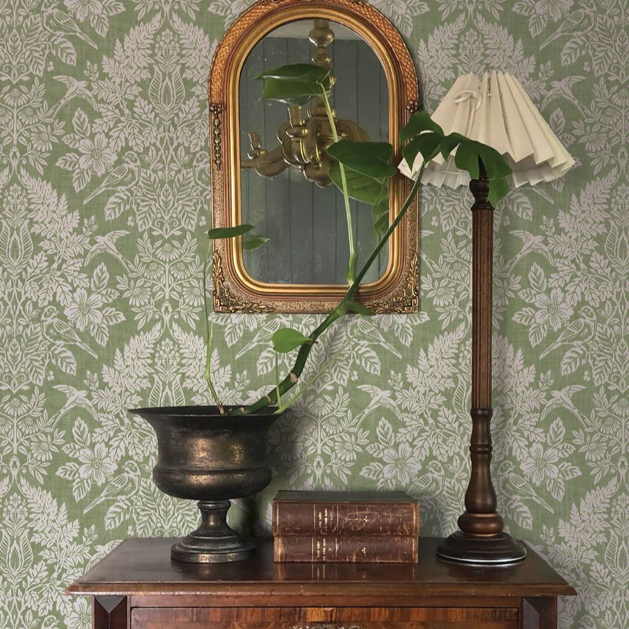 Purchase 4173-27620 A-Street Wallpaper, Finch Light Green Woodland Damask - Chris Loves Julia12