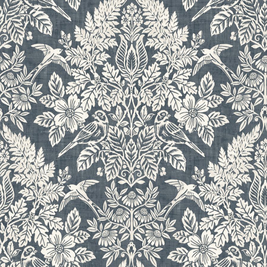 Purchase 4173-27622 A-Street Wallpaper, Finch Blue Woodland Damask - Chris Loves Julia
