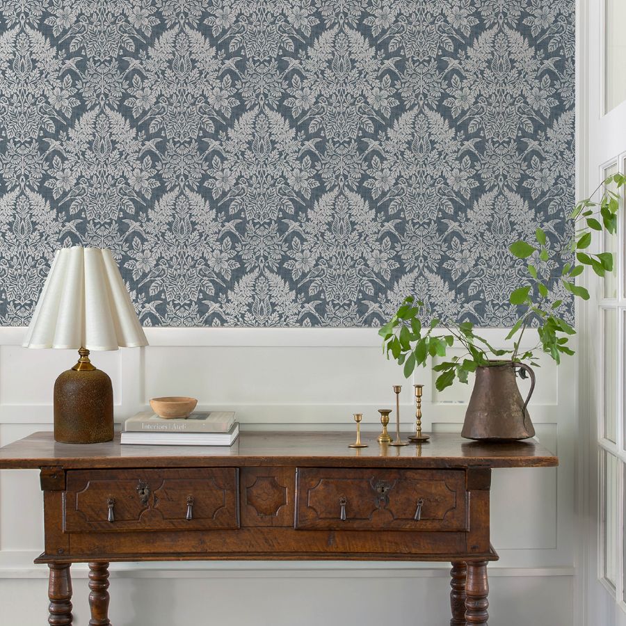 Purchase 4173-27622 A-Street Wallpaper, Finch Blue Woodland Damask - Chris Loves Julia1