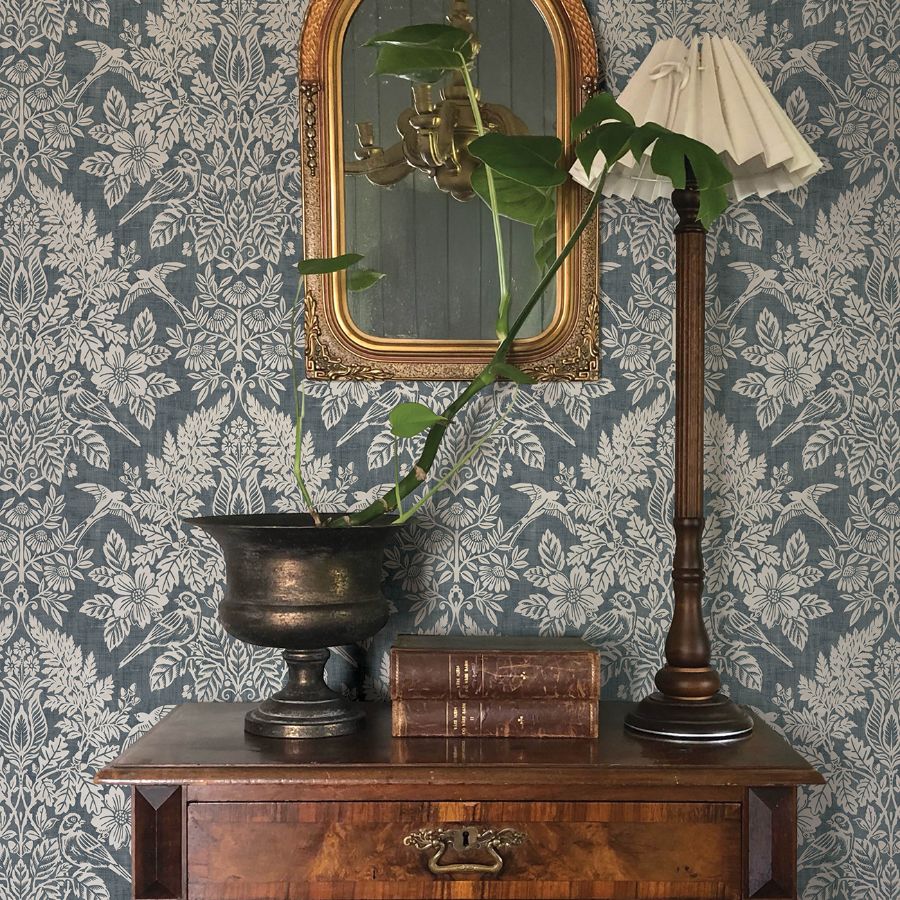 Purchase 4173-27622 A-Street Wallpaper, Finch Blue Woodland Damask - Chris Loves Julia12