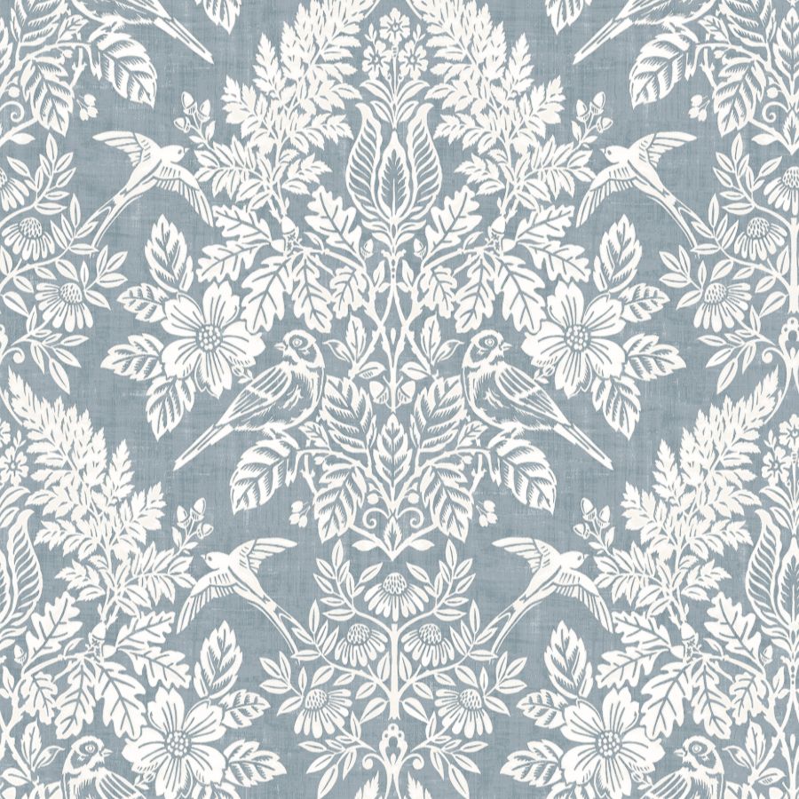 Purchase 4173-27623 A-Street Wallpaper, Finch Light Blue Woodland Damask - Chris Loves Julia