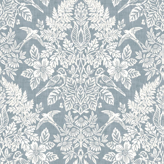 Purchase 4173-27623 A-Street Wallpaper, Finch Light Blue Woodland Damask - Chris Loves Julia