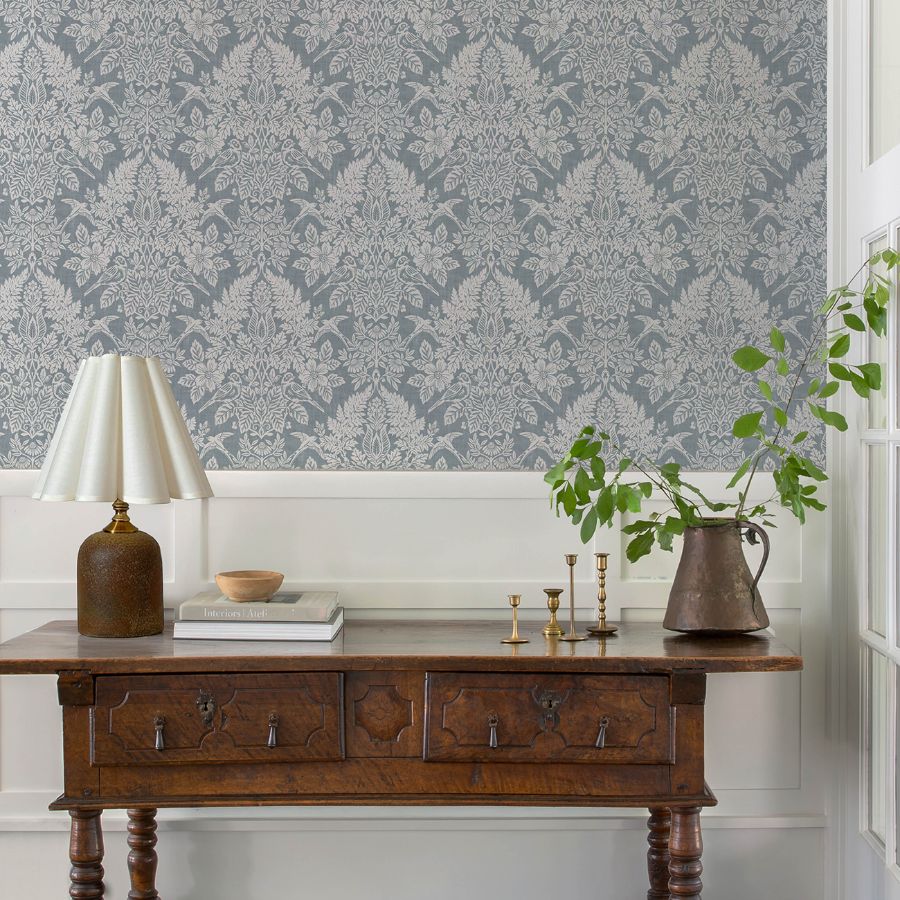 Purchase 4173-27623 A-Street Wallpaper, Finch Light Blue Woodland Damask - Chris Loves Julia1