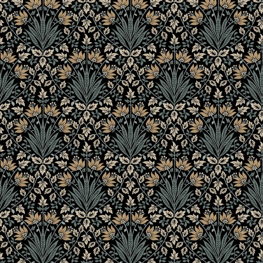 Purchase 4173-27630 A-Street Wallpaper, Woodbury Black Floral Damask - Chris Loves Julia
