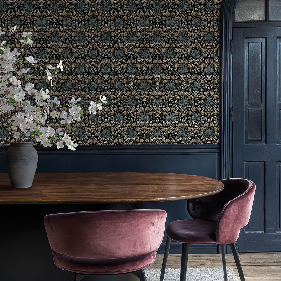 Purchase 4173-27630 A-Street Wallpaper, Woodbury Black Floral Damask - Chris Loves Julia1