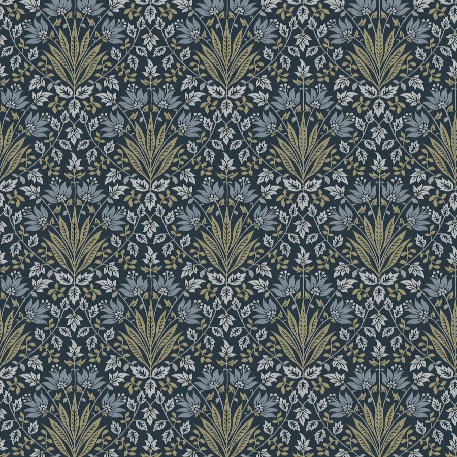 Purchase 4173-27634 A-Street Wallpaper, Woodbury Navy Floral Damask - Chris Loves Julia