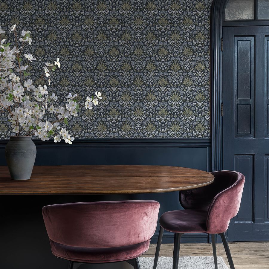 Purchase 4173-27634 A-Street Wallpaper, Woodbury Navy Floral Damask - Chris Loves Julia1