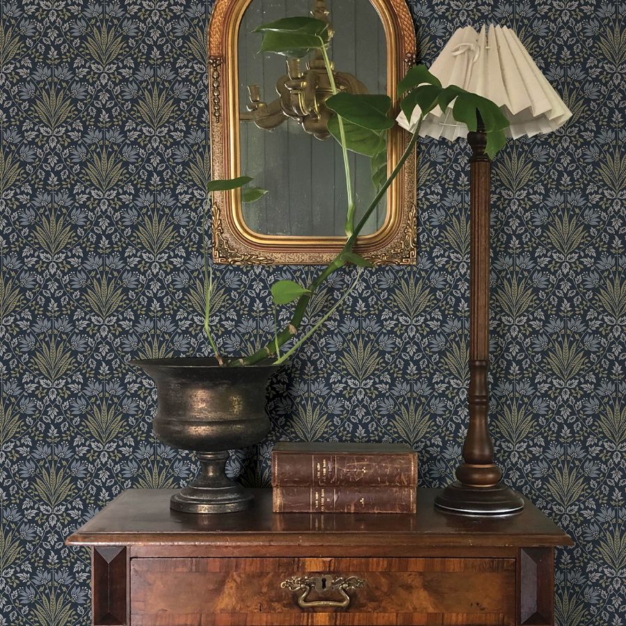 Purchase 4173-27634 A-Street Wallpaper, Woodbury Navy Floral Damask - Chris Loves Julia12