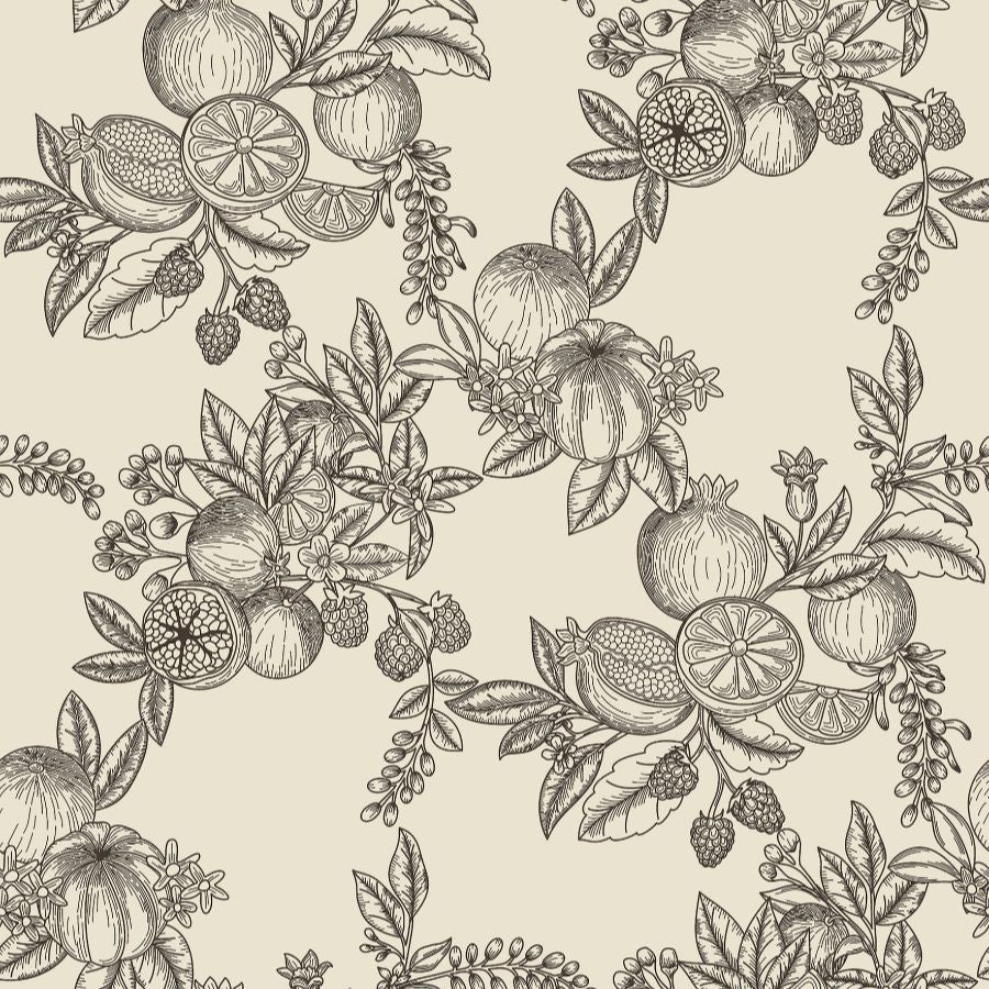 Purchase 4173-27637 A-Street Wallpaper, Gerty Black Fruit Toile - Chris Loves Julia