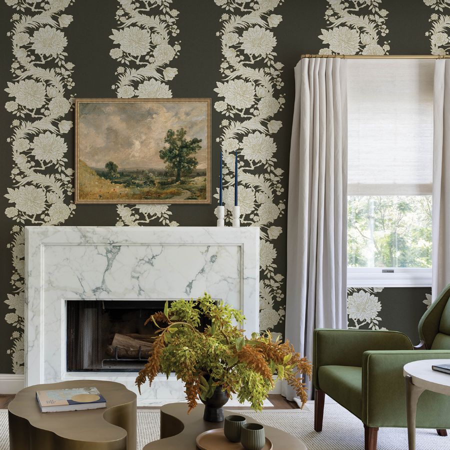 Purchase 4173-27641 A-Street Wallpaper, Gisela Black Floral Columns - Chris Loves Julia1