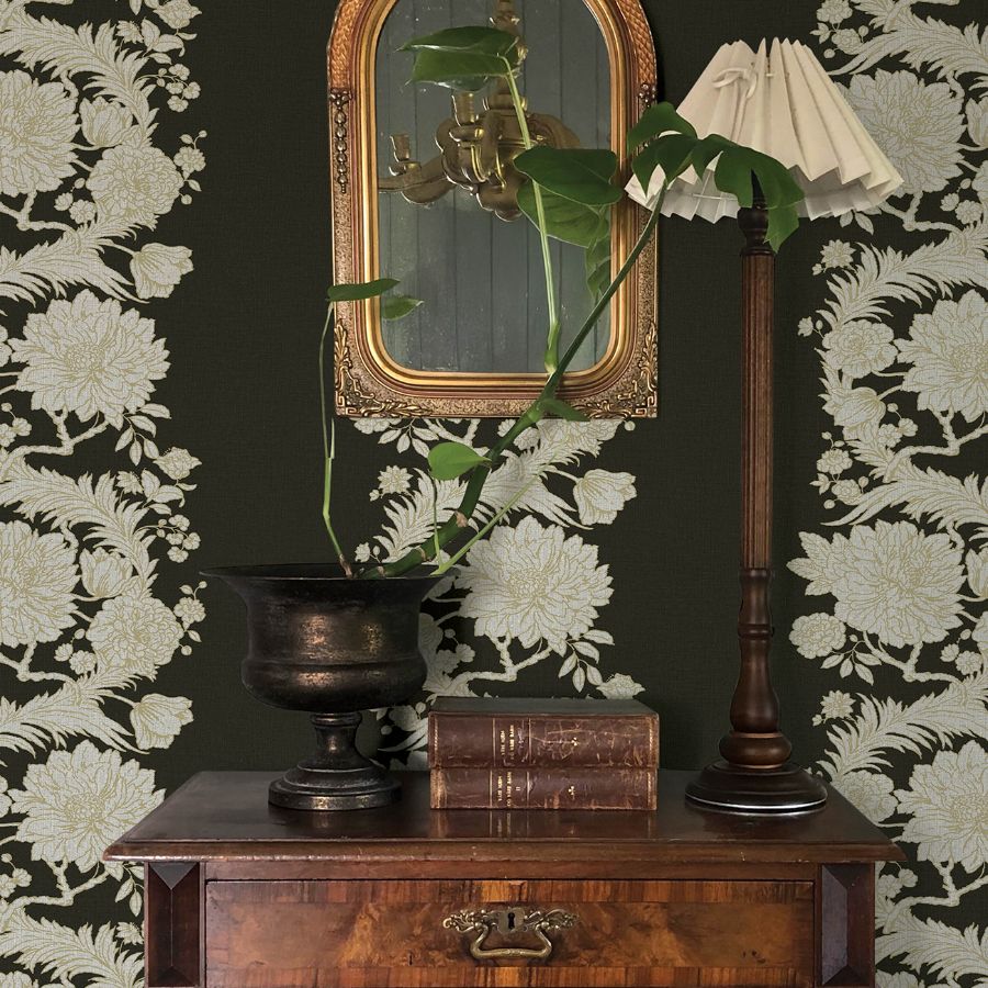 Purchase 4173-27641 A-Street Wallpaper, Gisela Black Floral Columns - Chris Loves Julia12