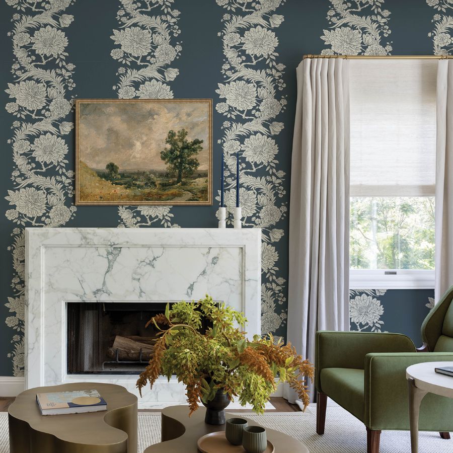 Purchase 4173-27642 A-Street Wallpaper, Gisela Blue Floral Columns - Chris Loves Julia1