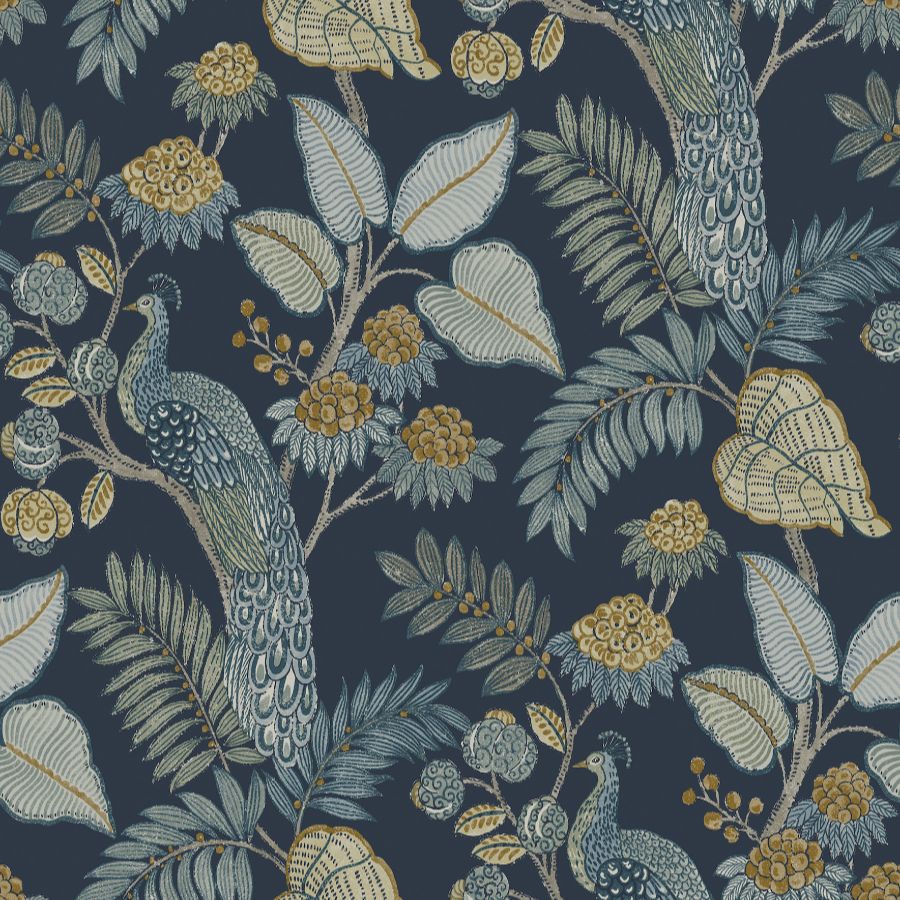 Purchase 4173-27643 A-Street Wallpaper, Geneva Dark Blue Peacock Paradise - Chris Loves Julia