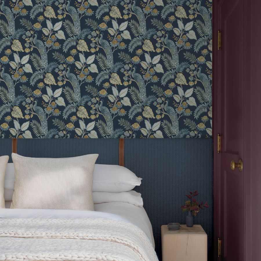 Purchase 4173-27643 A-Street Wallpaper, Geneva Dark Blue Peacock Paradise - Chris Loves Julia1