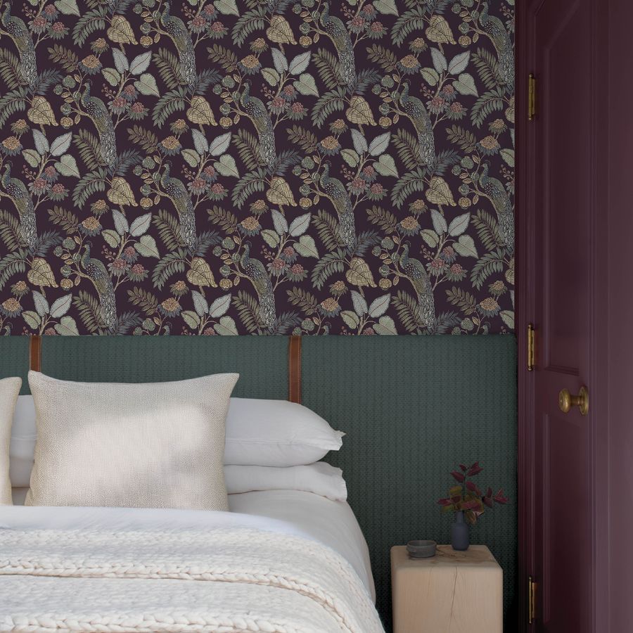 Purchase 4173-27644 A-Street Wallpaper, Geneva Plum Peacock Paradise - Chris Loves Julia1