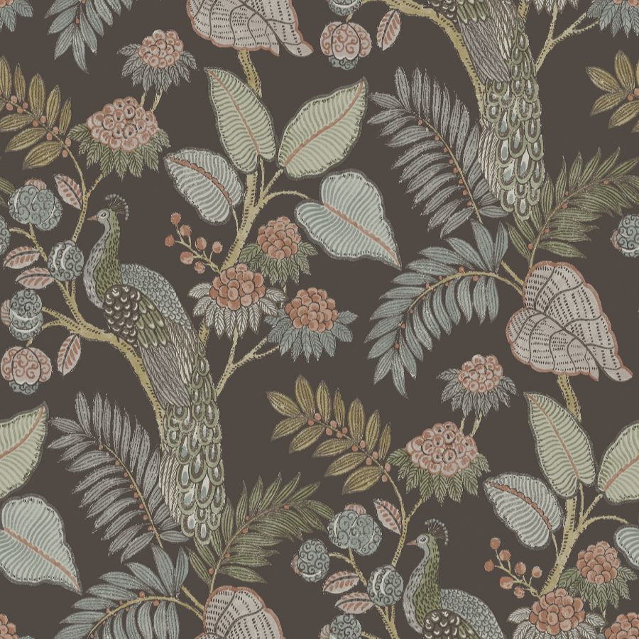 Purchase 4173-27647 A-Street Wallpaper, Geneva Chocolate Peacock Paradise - Chris Loves Julia