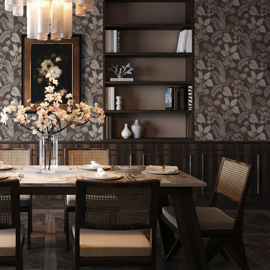 Purchase 4173-27647 A-Street Wallpaper, Geneva Chocolate Peacock Paradise - Chris Loves Julia12