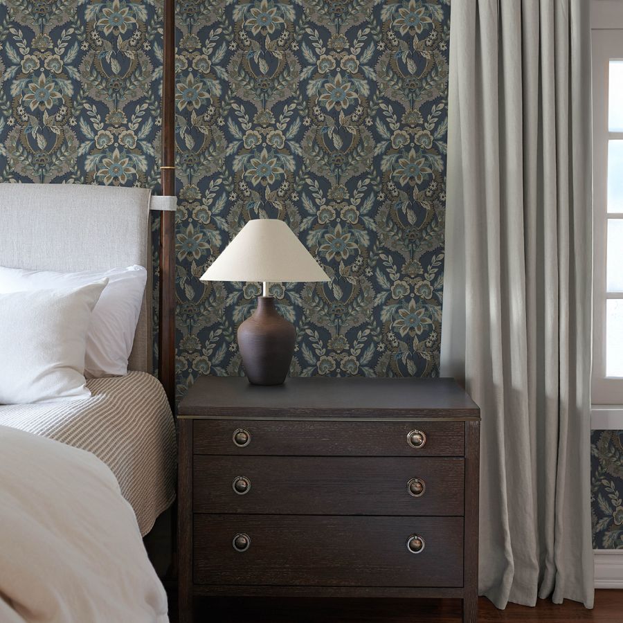 Purchase 4173-27653 A-Street Wallpaper, Collins Teal Damask - Chris Loves Julia1