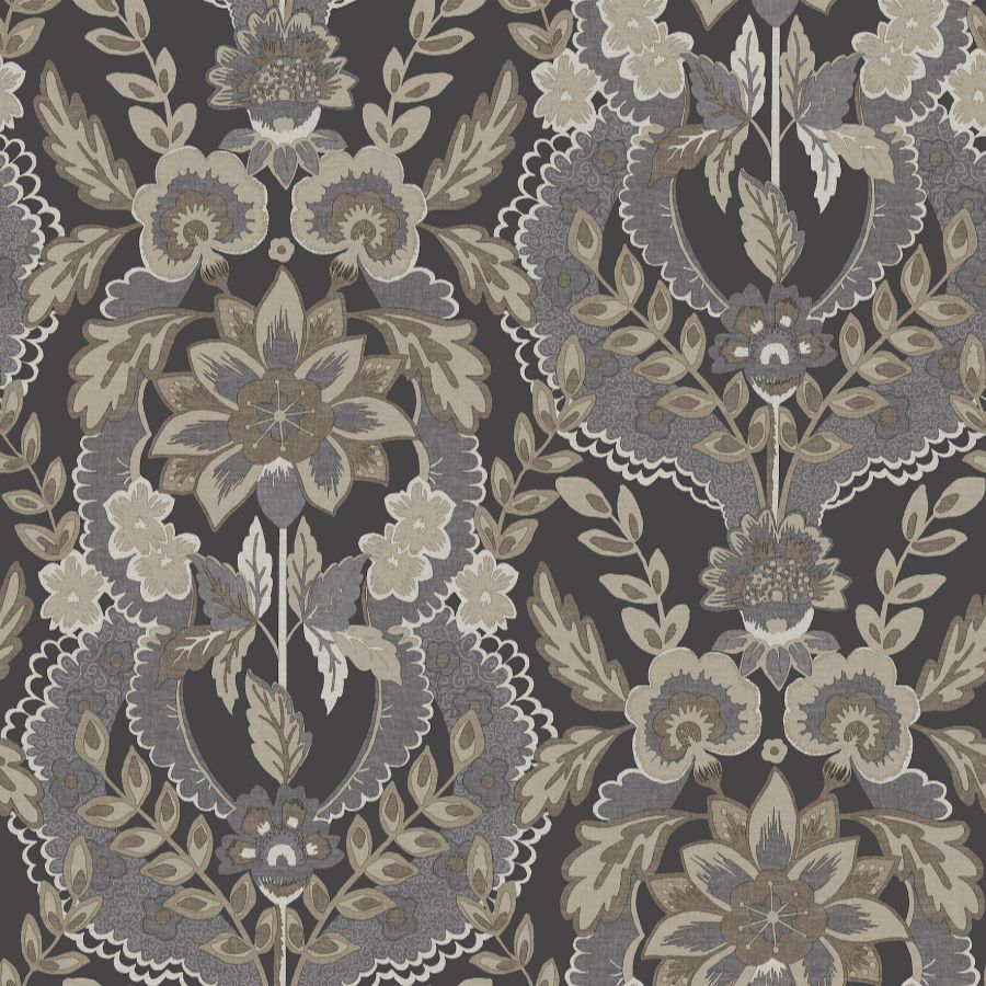 Purchase 4173-27654 A-Street Wallpaper, Collins Charcoal Damask - Chris Loves Julia