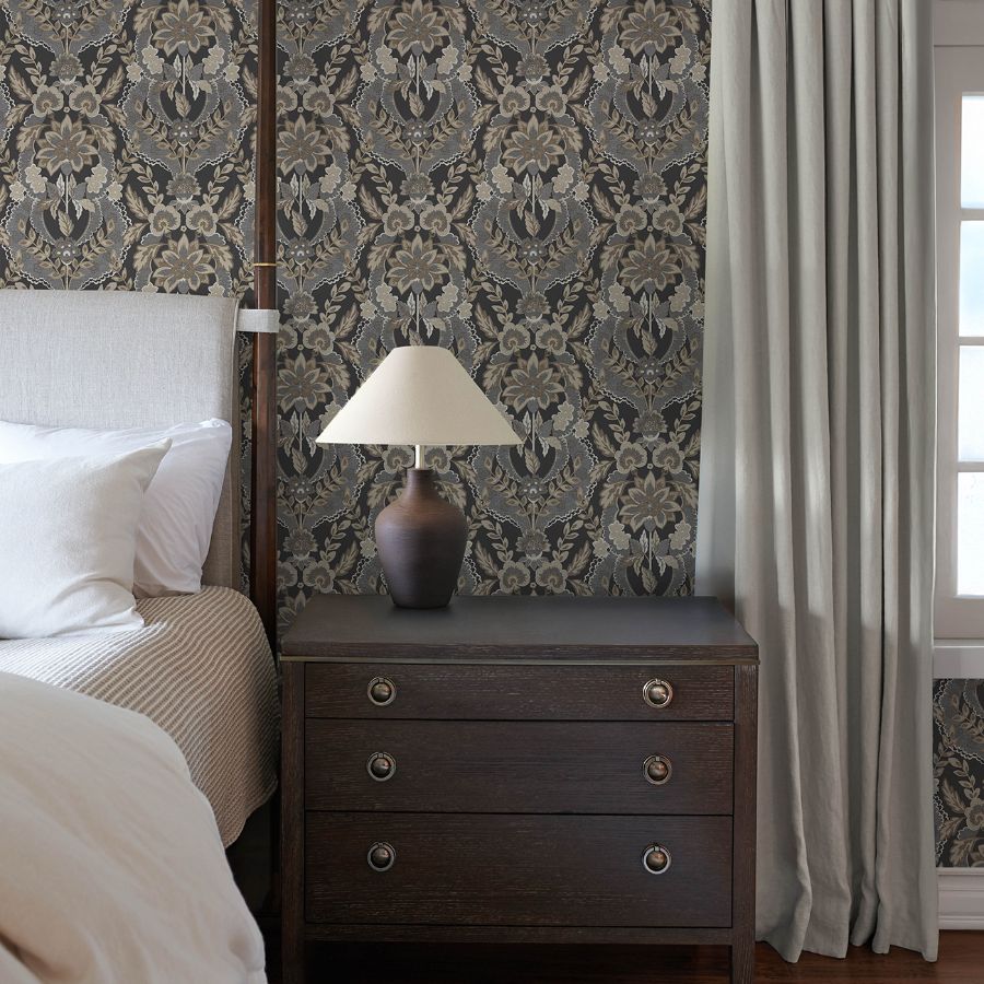 Purchase 4173-27654 A-Street Wallpaper, Collins Charcoal Damask - Chris Loves Julia1