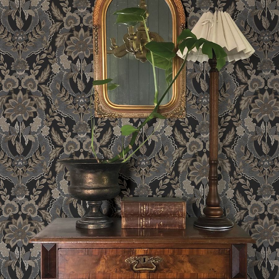 Purchase 4173-27654 A-Street Wallpaper, Collins Charcoal Damask - Chris Loves Julia12