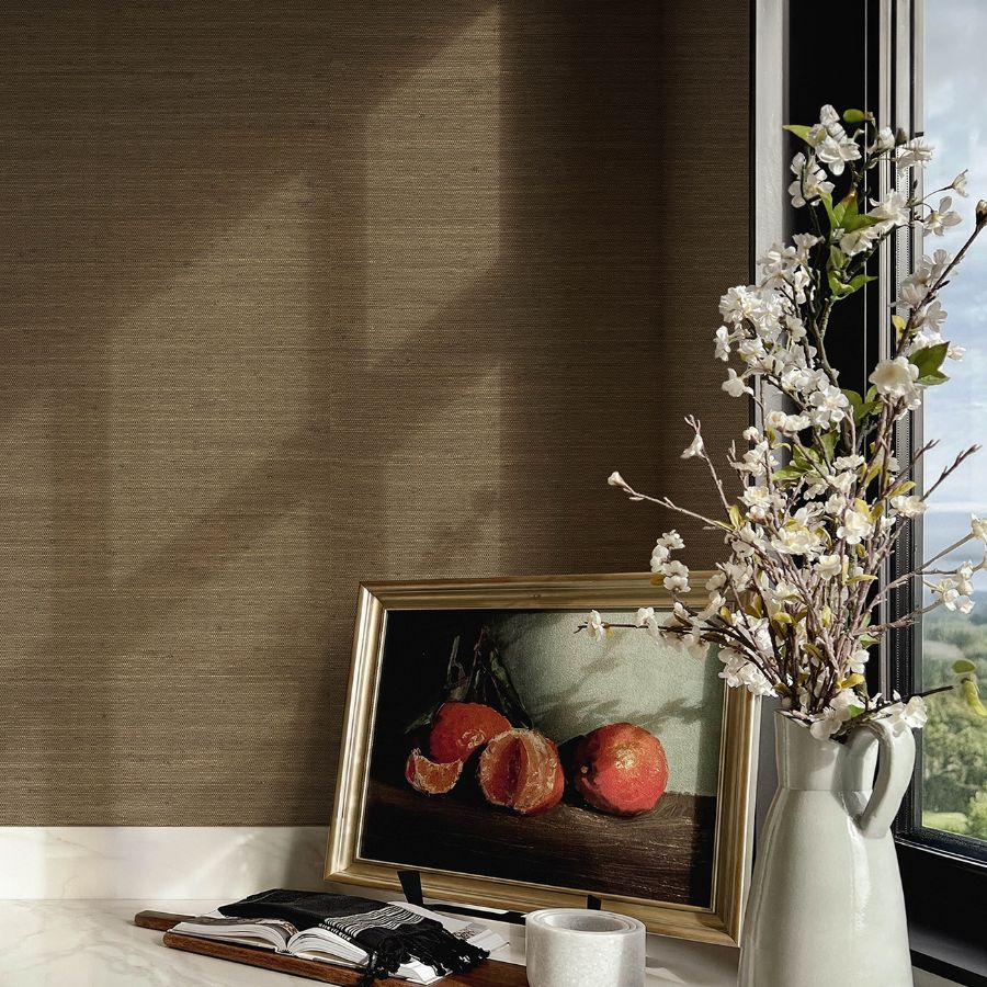 Purchase 4173-82102 A-Street Wallpaper, Mycroft Chestnut Grasscloth - Chris Loves Julia1