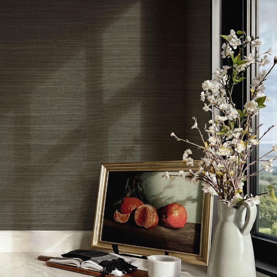 Purchase 4173-82103 A-Street Wallpaper, Mycroft Slate Grasscloth - Chris Loves Julia1