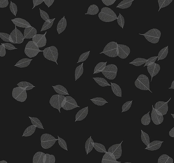 Purchase 4174-4650 Warner Wallpaper, Myles Black Leaves - Grasscloth Resource 2