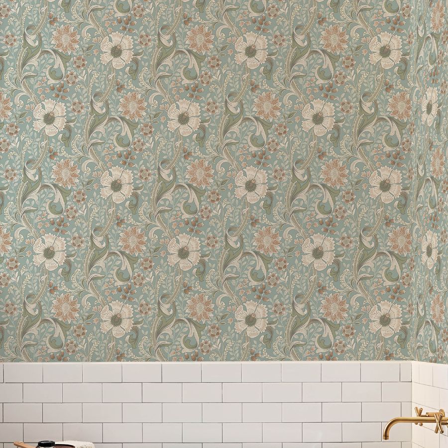 Purchase 4191-83013 Chesapeake Wallpaper, Liora Aqua Floral Trail - Kitchen & Bath12