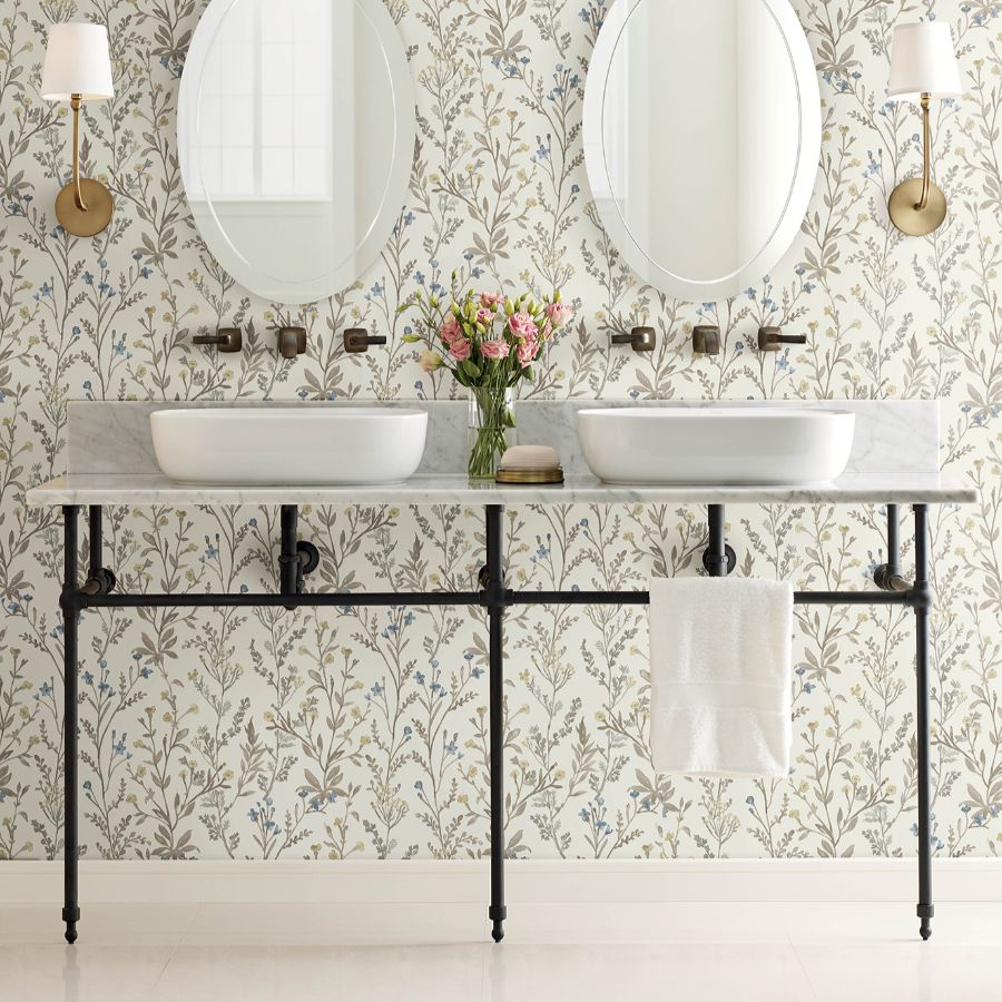 Purchase 4191-83017 Chesapeake Wallpaper, Laverne Neutral Wildflowers - Kitchen & Bath12