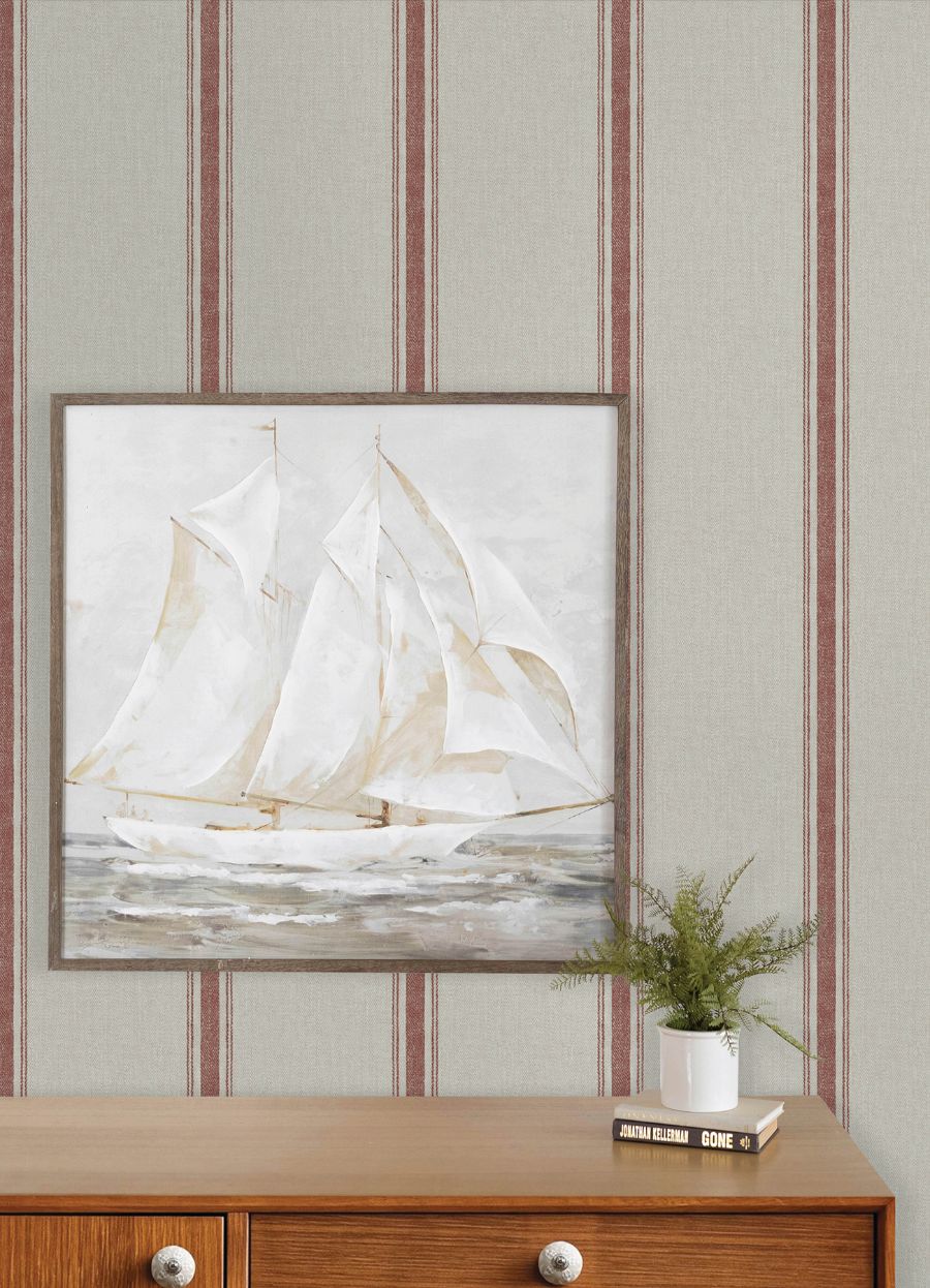 Purchase 4192-12464 Chesapeake Wallpaper, Linette Red Fabric Stripe - Plaid & Stripe12