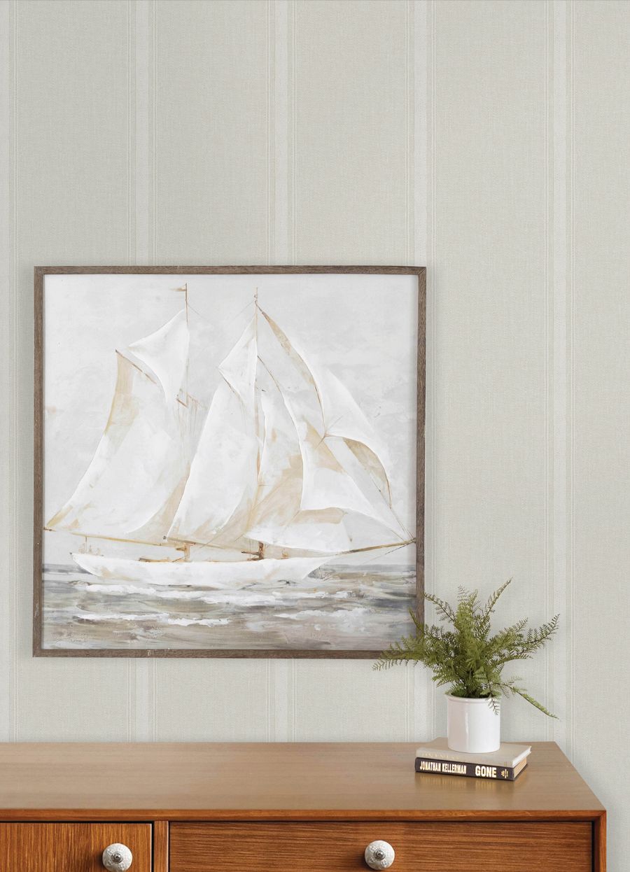 Purchase 4192-12465 Chesapeake Wallpaper, Linette Cream Fabric Stripe - Plaid & Stripe12