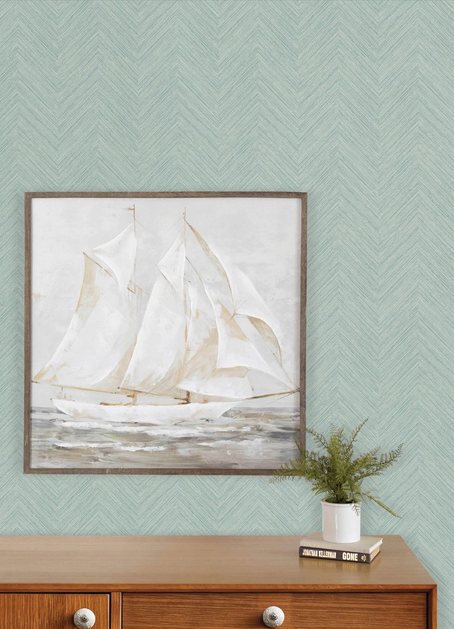 Purchase 4192-13672 Chesapeake Wallpaper, Caladesi Aqua Linen Chevron - Plaid & Stripe12