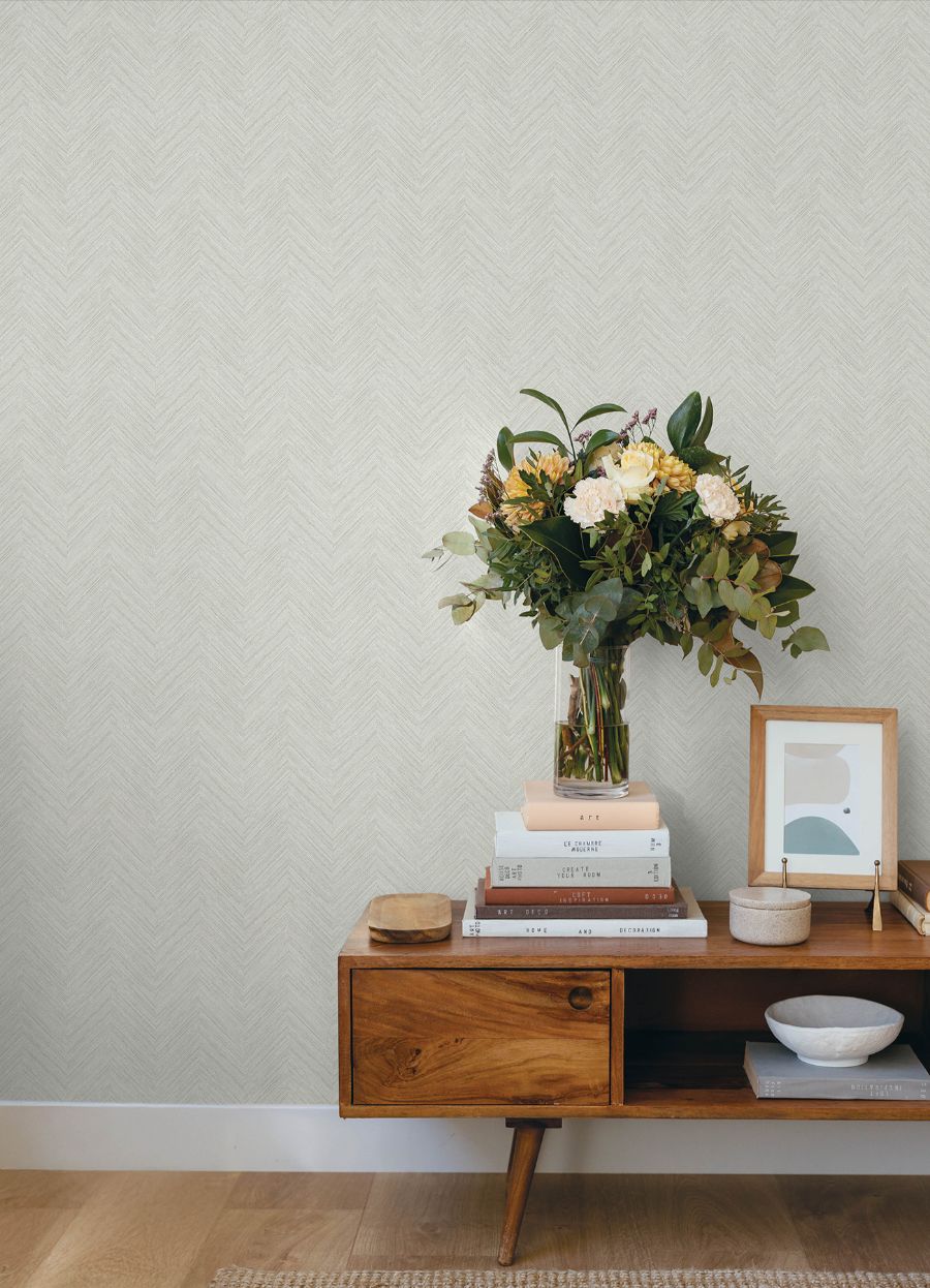 Purchase 4192-13679 Chesapeake Wallpaper, Caladesi Light Grey Linen Chevron - Plaid & Stripe1