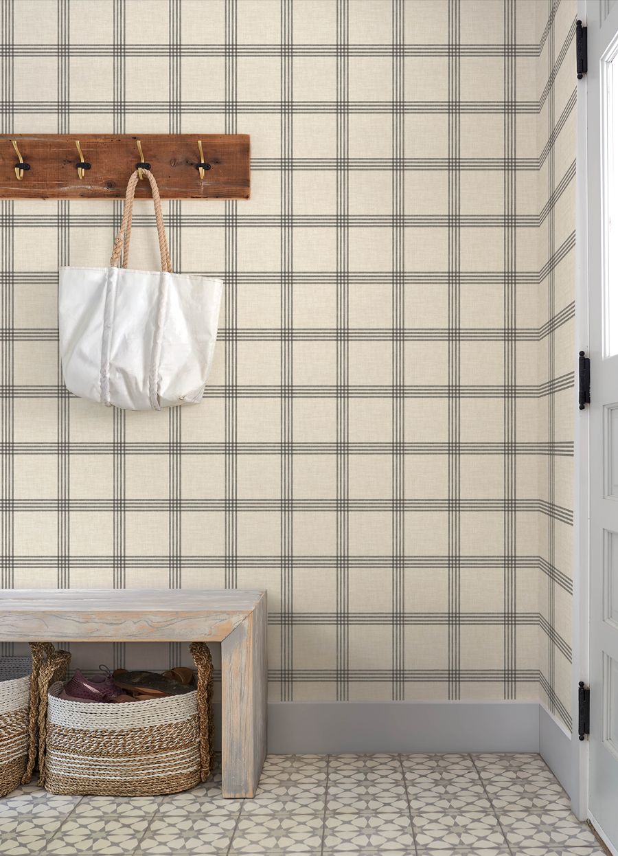 Purchase 4192-24479 Chesapeake Wallpaper, Twain Black Plaid - Plaid & Stripe1