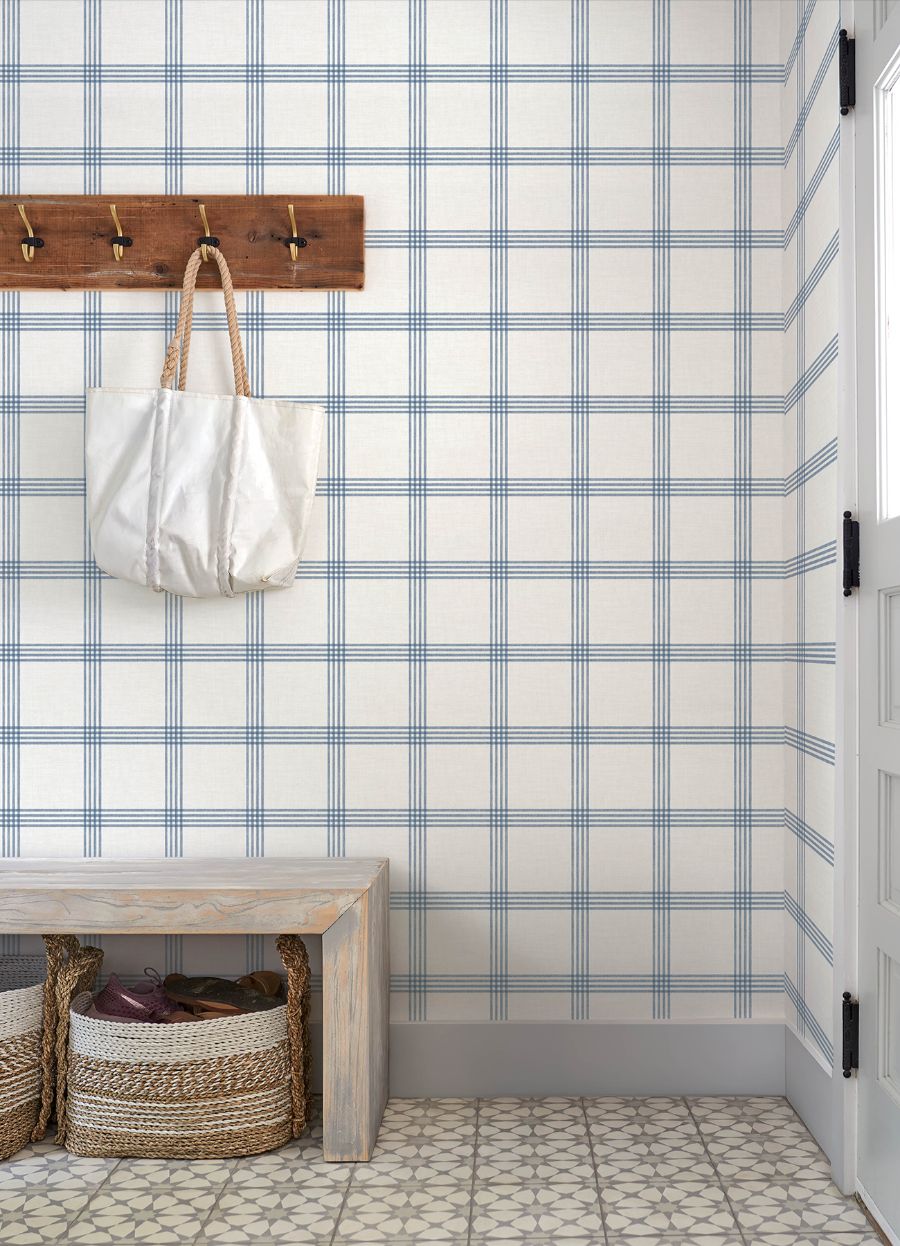 Purchase 4192-26993 Chesapeake Wallpaper, Twain Denim Plaid - Plaid & Stripe1