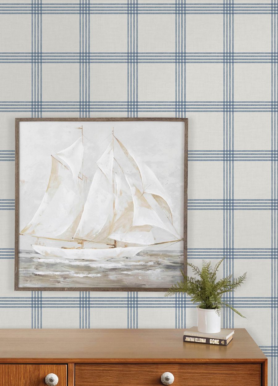 Purchase 4192-26993 Chesapeake Wallpaper, Twain Denim Plaid - Plaid & Stripe12