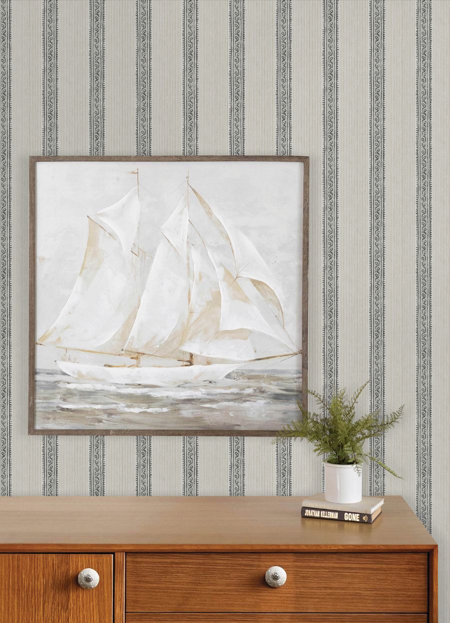 Purchase 4192-27426 Chesapeake Wallpaper, Mandevilla Black Vine Stripe - Plaid & Stripe12