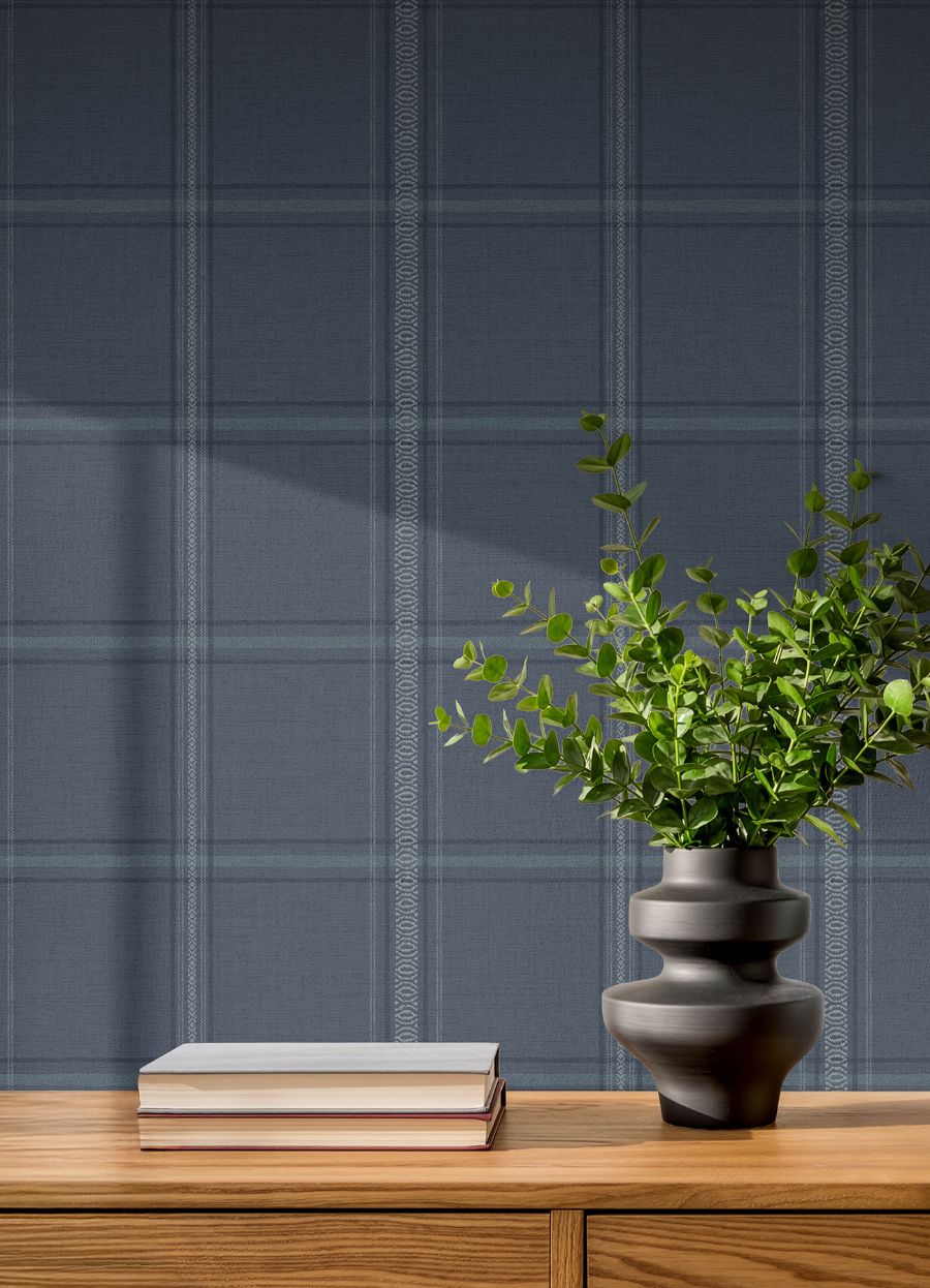 Purchase 4192-27605 Chesapeake Wallpaper, Auberge Dark Blue Plaid - Plaid & Stripe1