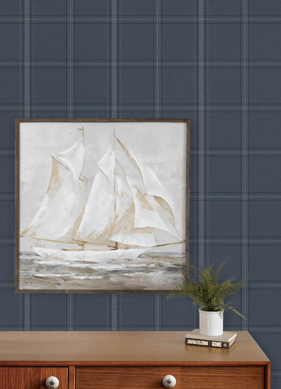 Purchase 4192-27605 Chesapeake Wallpaper, Auberge Dark Blue Plaid - Plaid & Stripe12