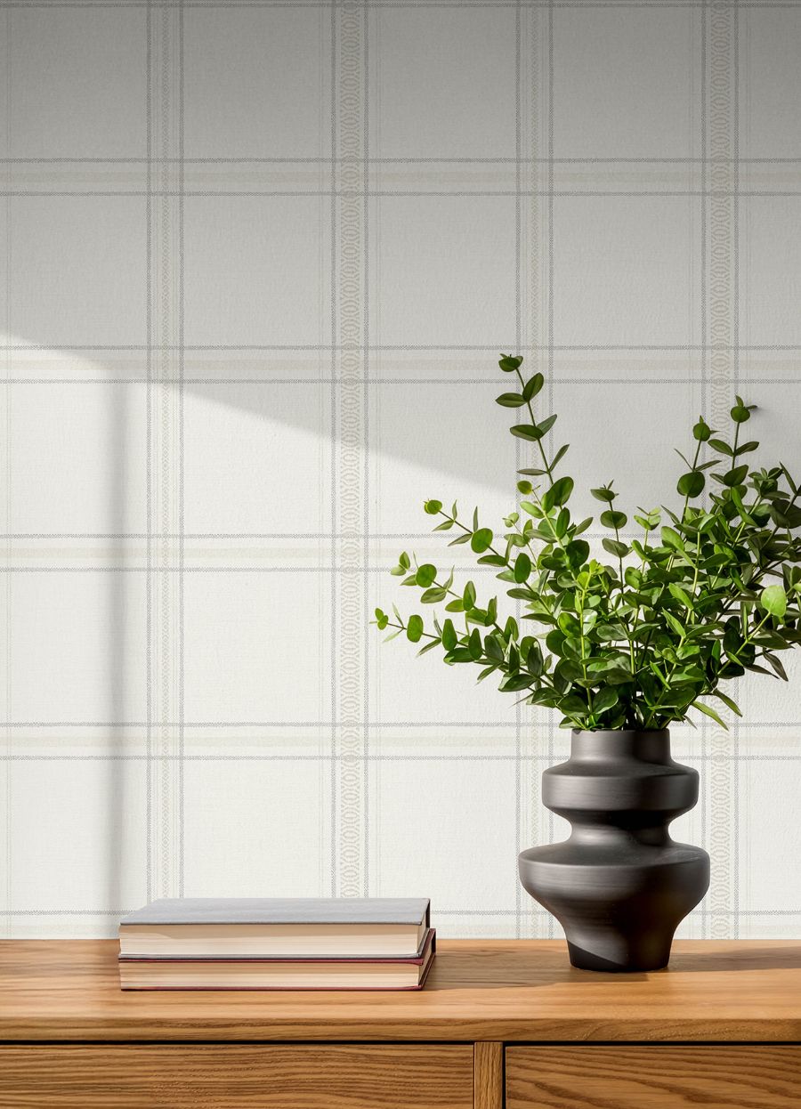 Purchase 4192-27606 Chesapeake Wallpaper, Auberge White Plaid - Plaid & Stripe1