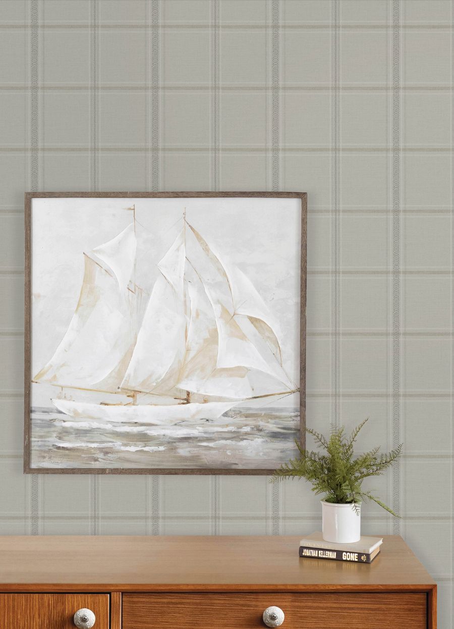 Purchase 4192-27608 Chesapeake Wallpaper, Auberge Taupe Plaid - Plaid & Stripe12