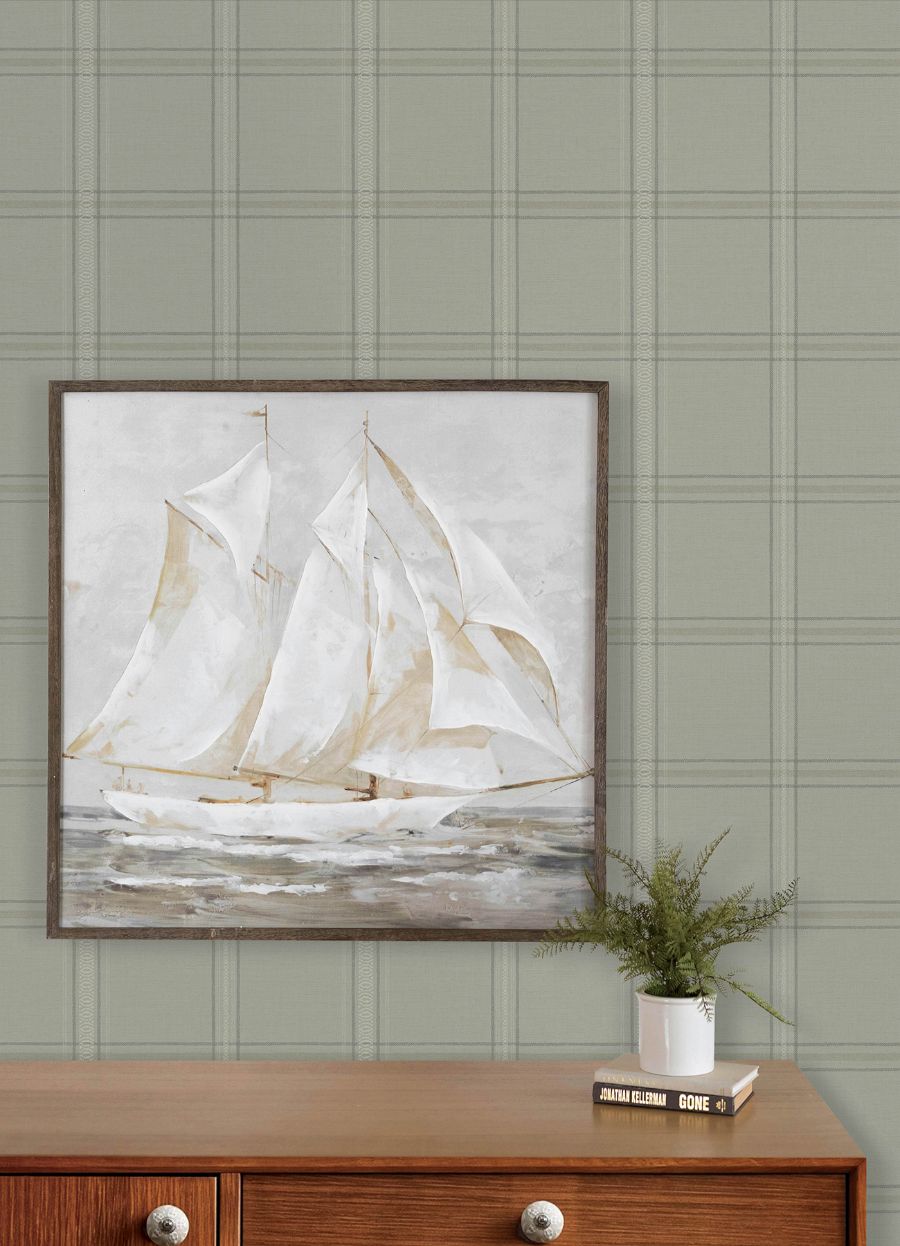 Purchase 4192-27609 Chesapeake Wallpaper, Auberge Sage Plaid - Plaid & Stripe12