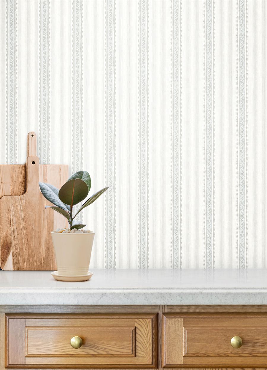 Purchase 4192-27690 Chesapeake Wallpaper, Mandevilla Light Blue Vine Stripe - Plaid & Stripe1