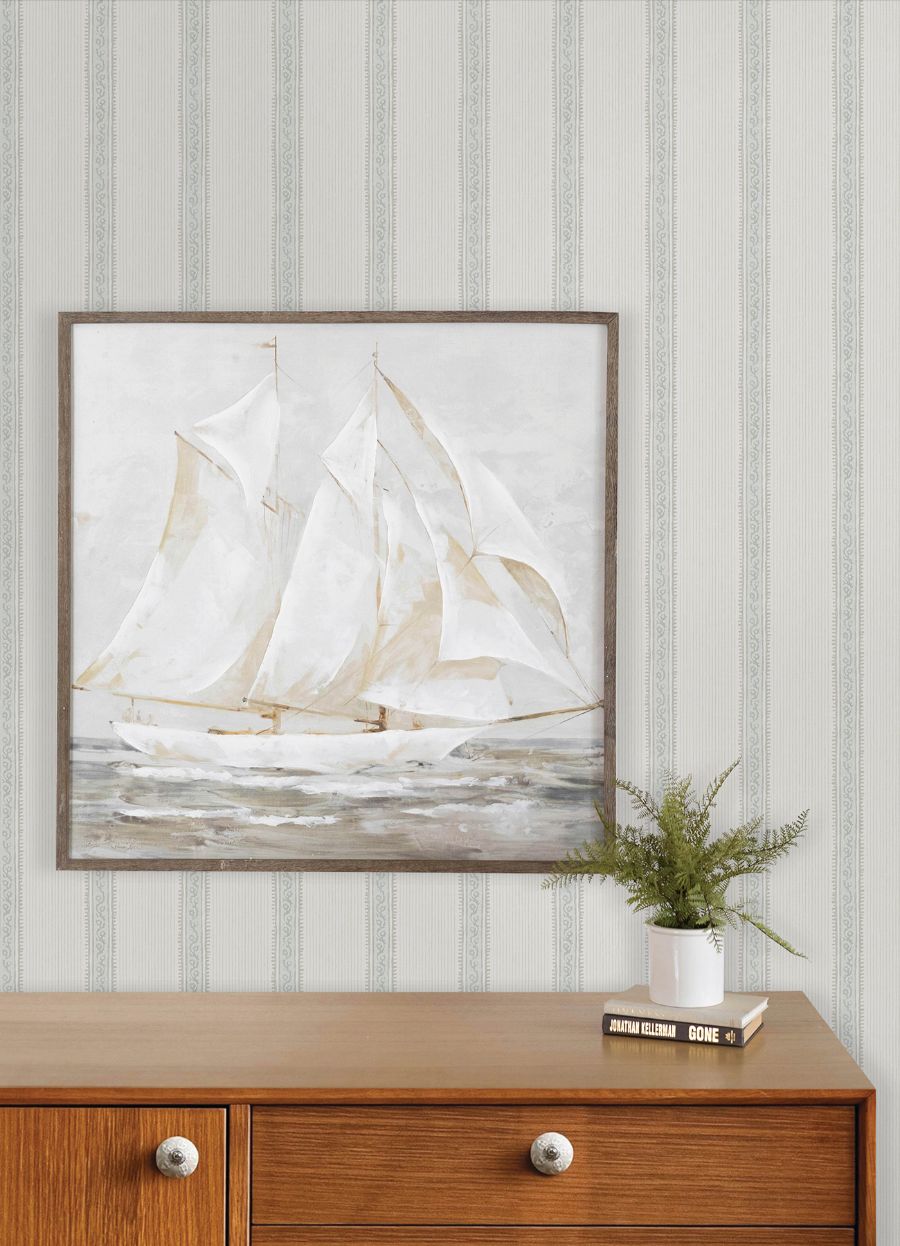 Purchase 4192-27690 Chesapeake Wallpaper, Mandevilla Light Blue Vine Stripe - Plaid & Stripe12