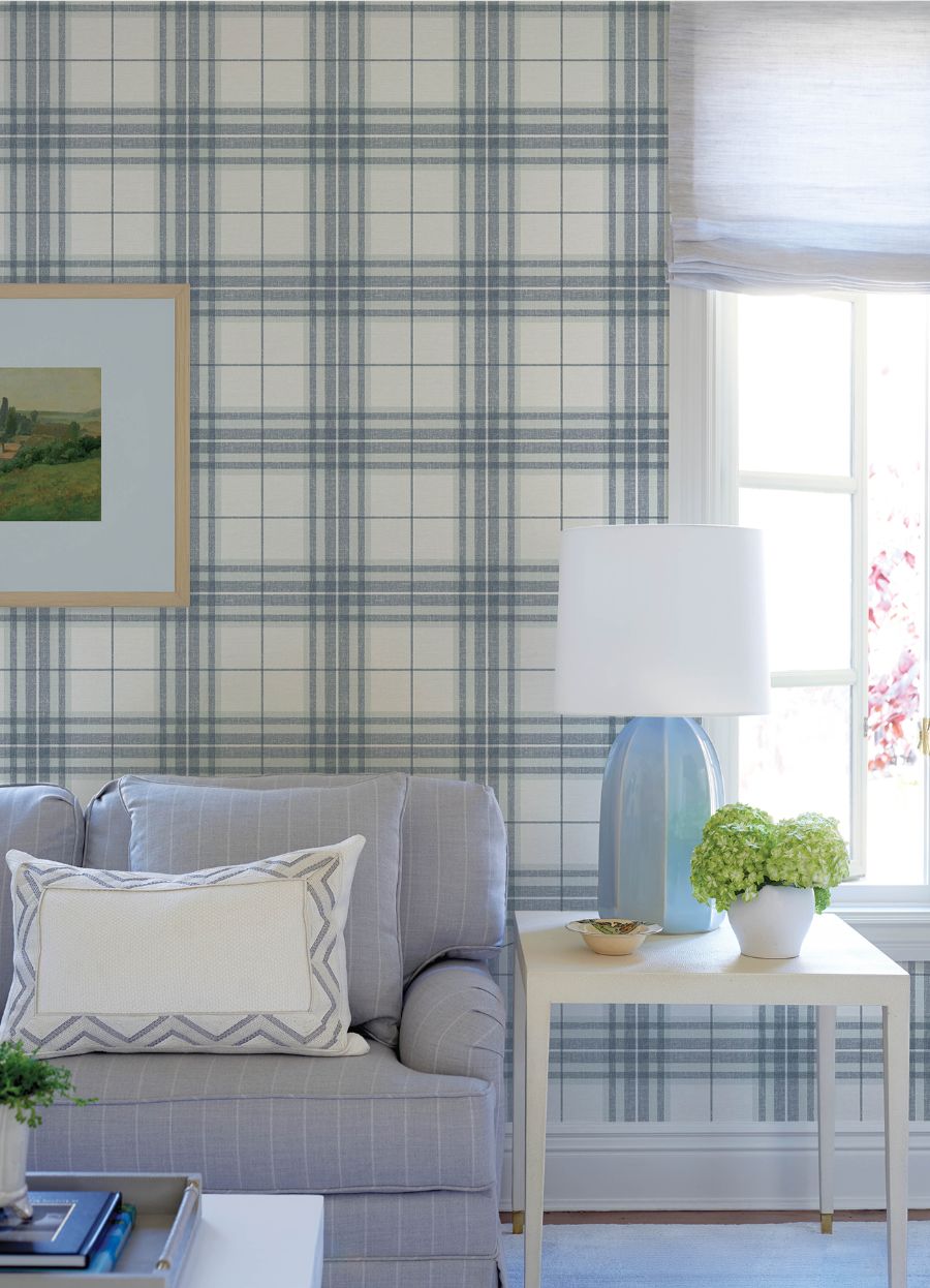 Purchase 4192-27692 Chesapeake Wallpaper, Cabin Check Blue Plaid - Plaid & Stripe1