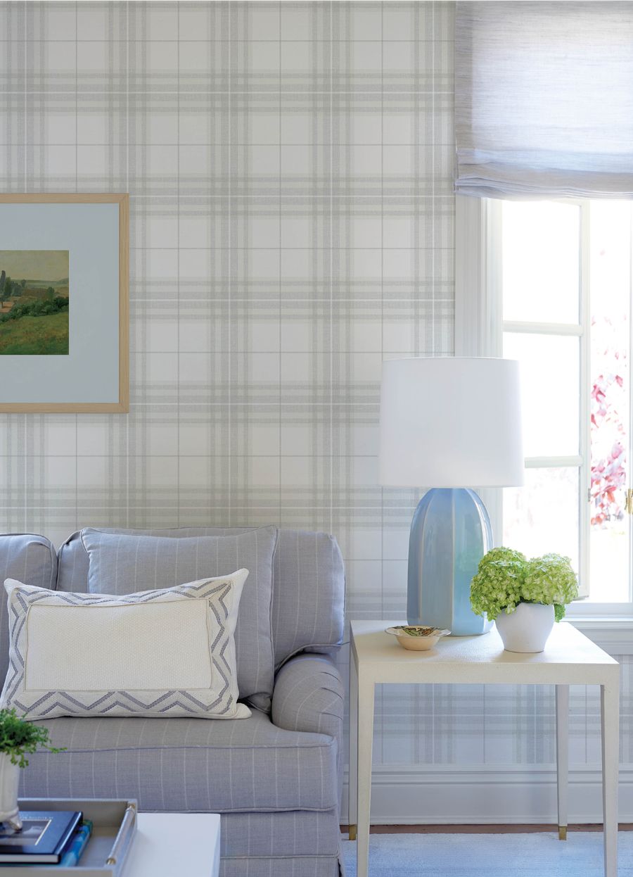 Purchase 4192-27693 Chesapeake Wallpaper, Cabin Check Grey Plaid - Plaid & Stripe1
