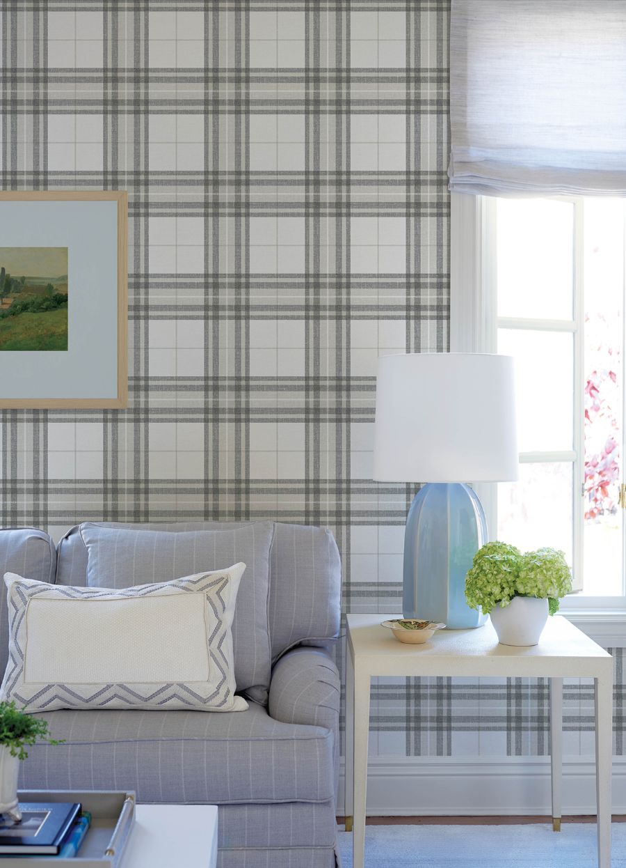 Purchase 4192-27694 Chesapeake Wallpaper, Cabin Check Charcoal Plaid - Plaid & Stripe1