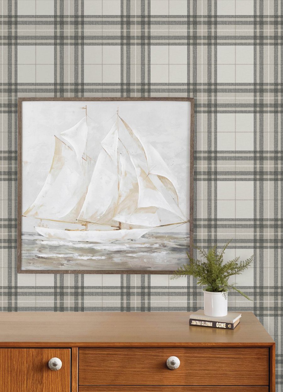 Purchase 4192-27694 Chesapeake Wallpaper, Cabin Check Charcoal Plaid - Plaid & Stripe12